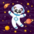 Cute cartoon panda astronaut in space